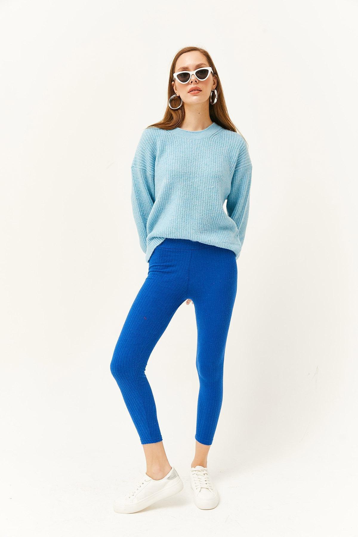 Olalook - Blue Thick Ribbed Raised Tights