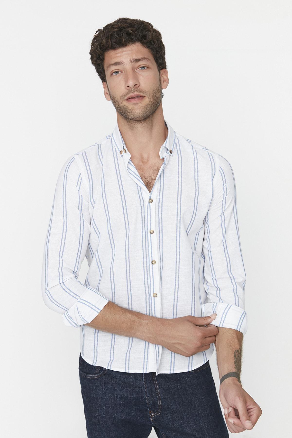 Trendyol - White Striped Slim Shirt