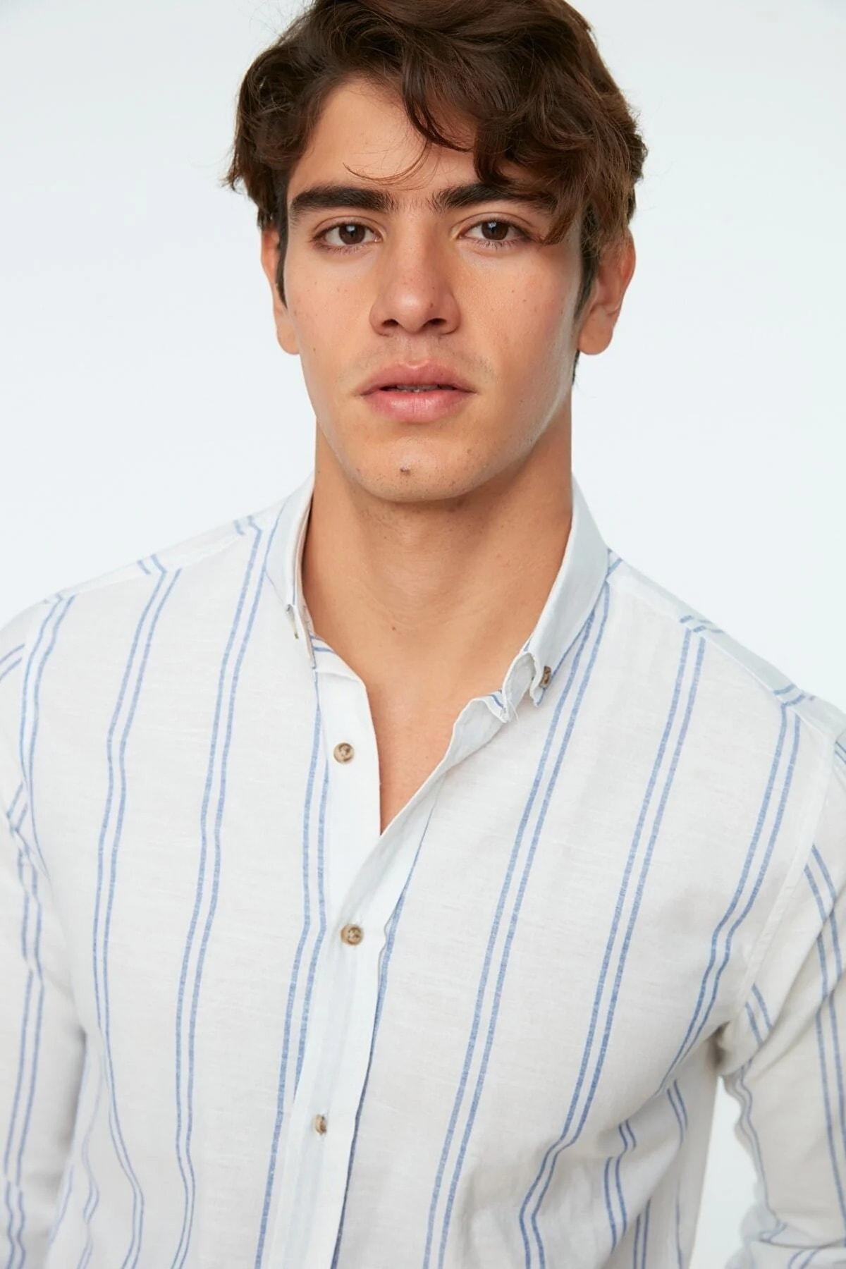 Trendyol - White Striped Slim Shirt