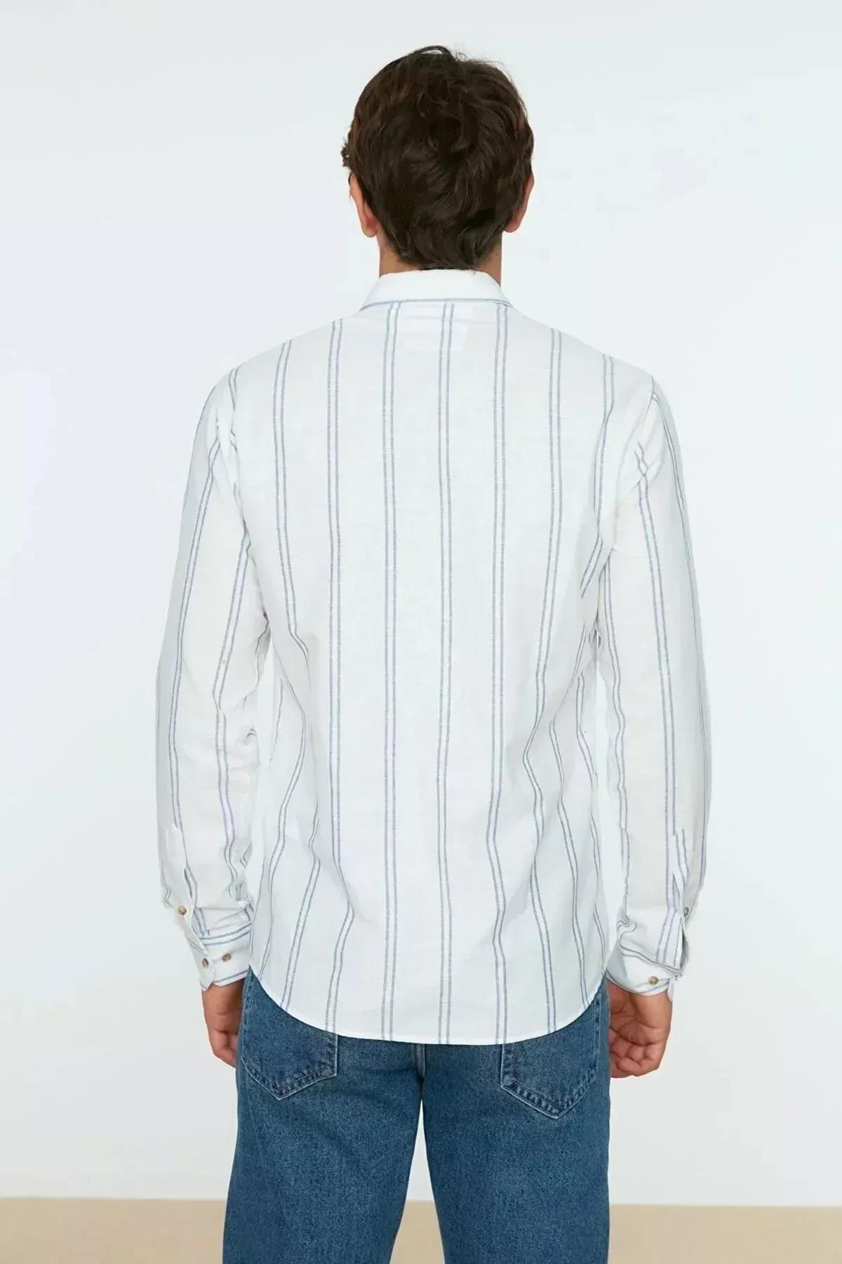 White Striped Slim Shirt, White, large image number 5