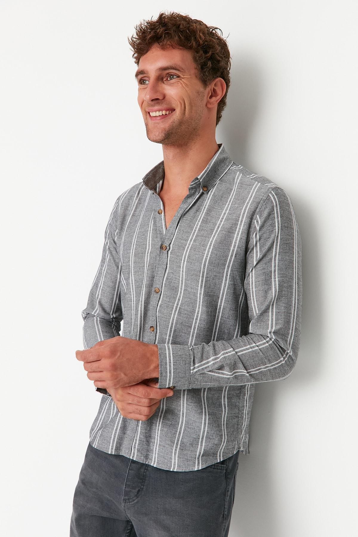 Black Slim Striped Shirt, , large image number 1