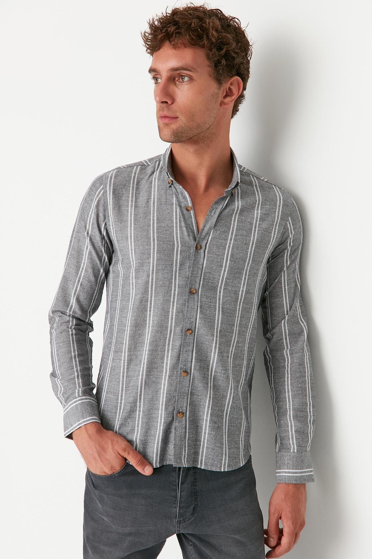Black Slim Striped Shirt, , large image number 3