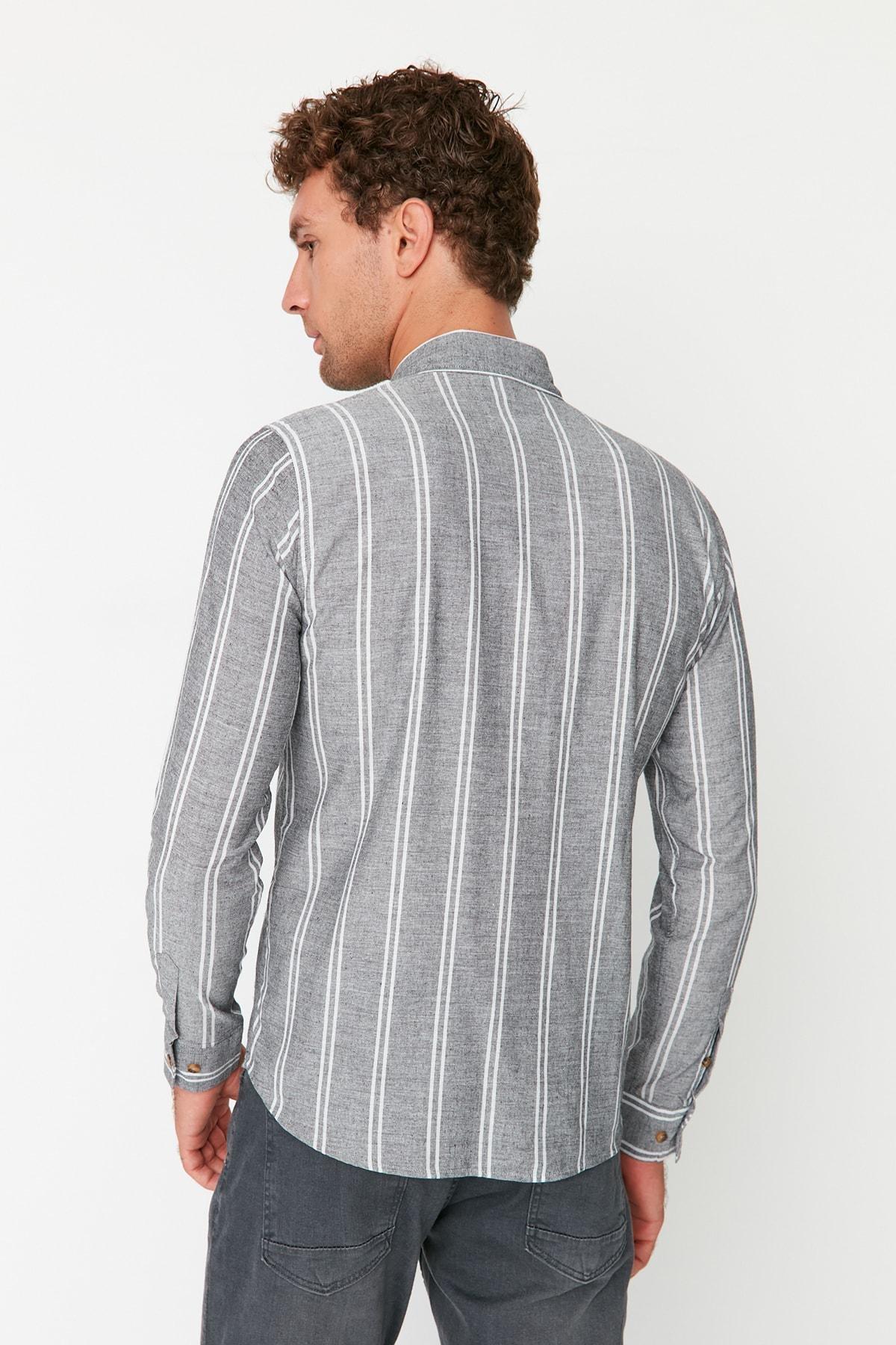 Black Slim Striped Shirt, , large image number 4
