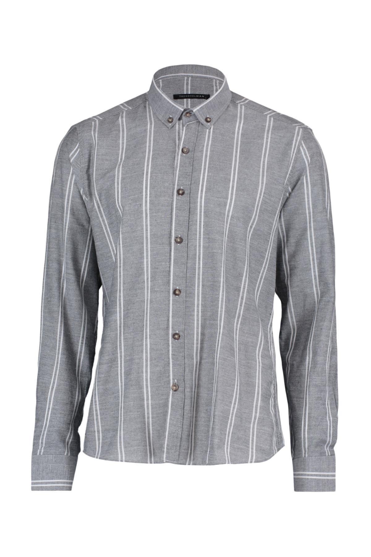 Black Slim Striped Shirt, , large image number 5