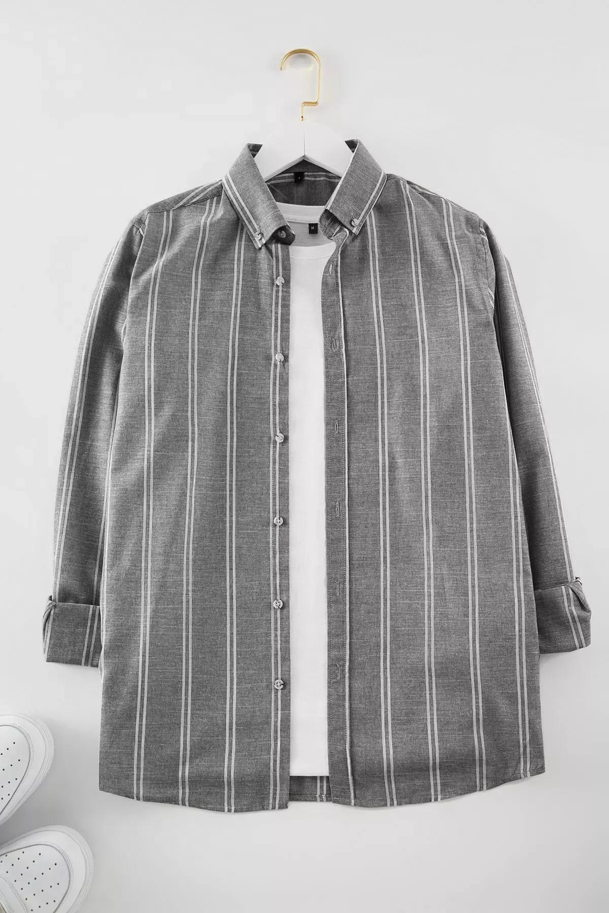 Black Slim Striped Shirt, Black, large image number 5