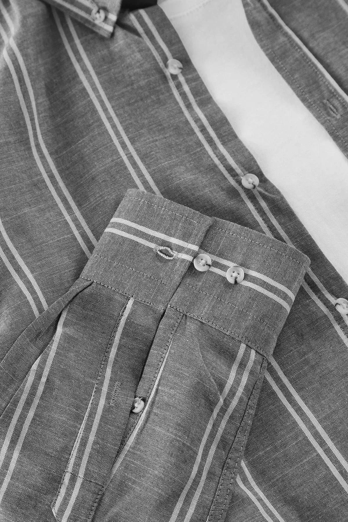 Black Slim Striped Shirt, Black, large image number 6