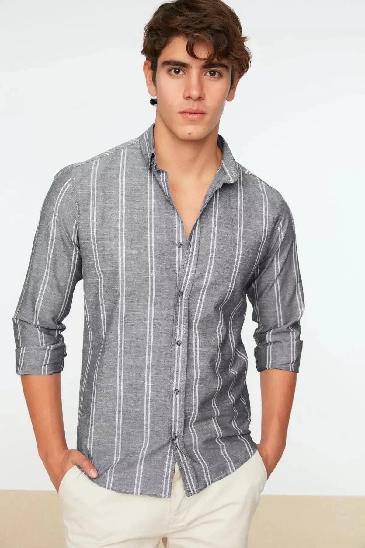 Black Slim Striped Shirt, Black, large image number 7