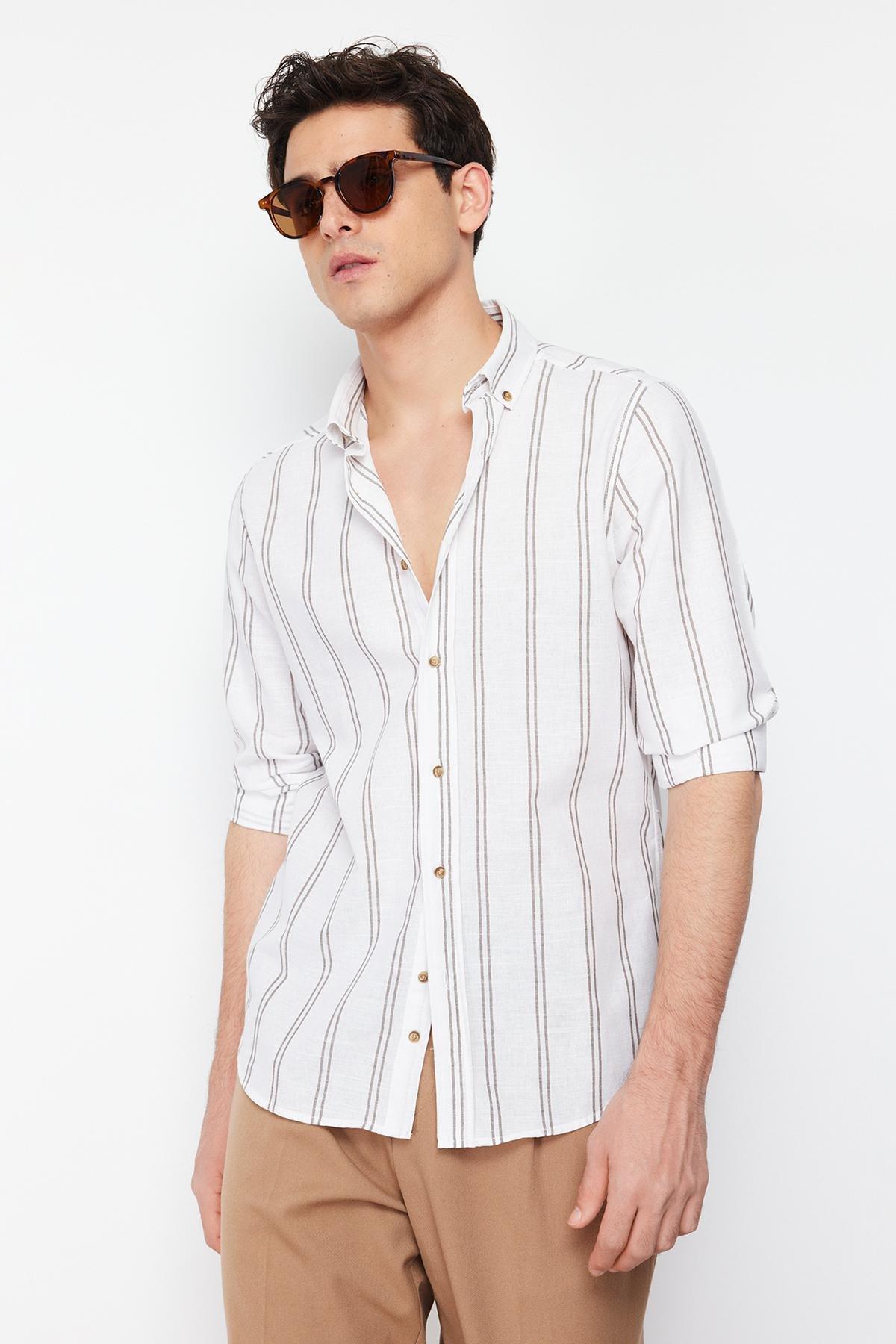 White Striped Slim Shirt, Green, large image number 0