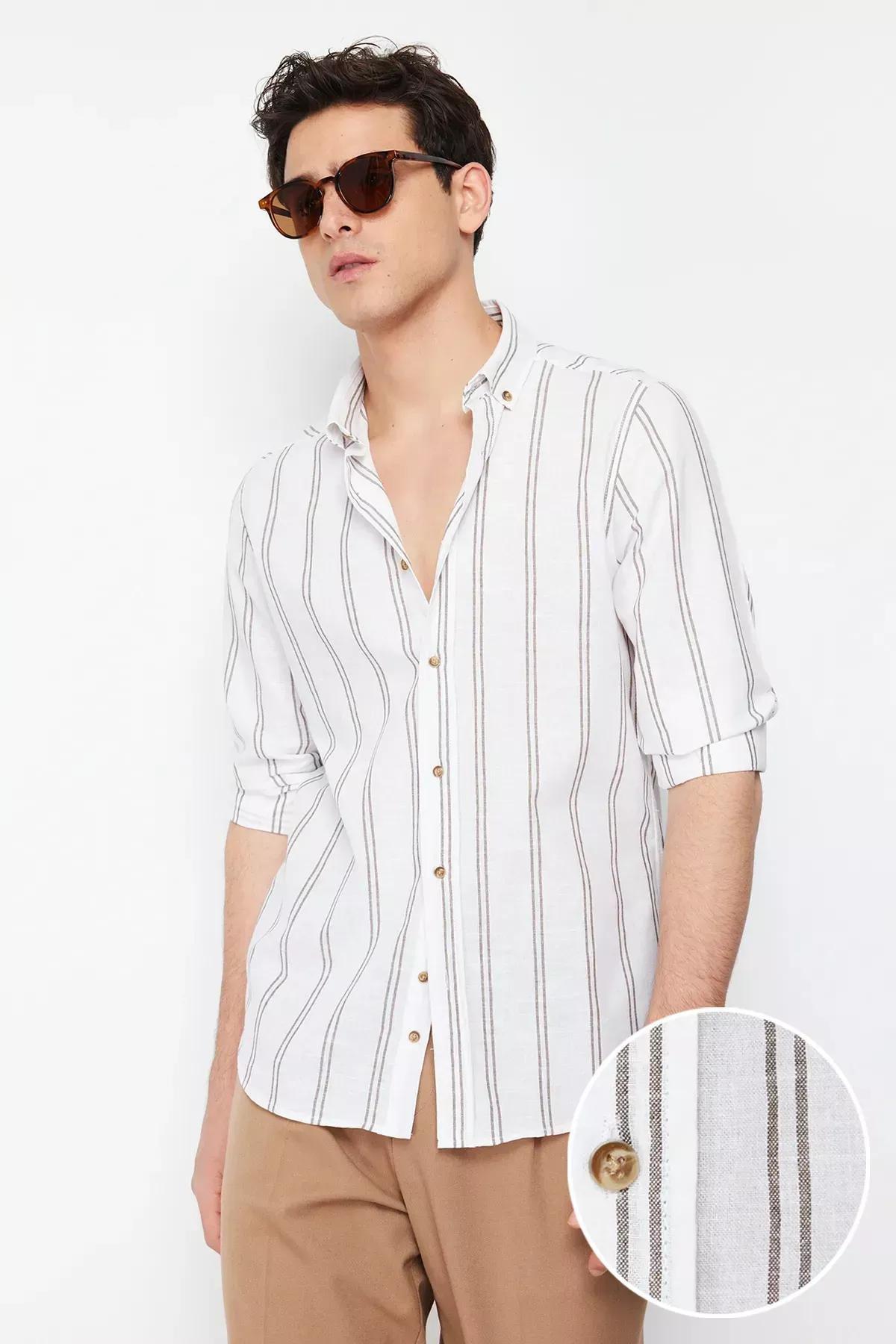White Striped Slim Shirt, Green, large image number 1