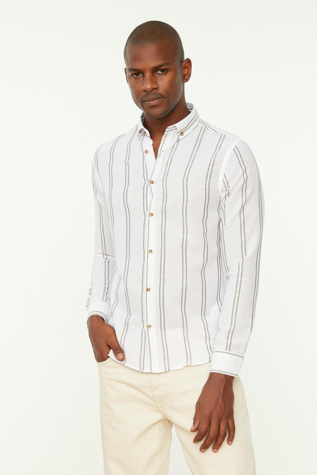 White Striped Slim Shirt, Green, large image number 2