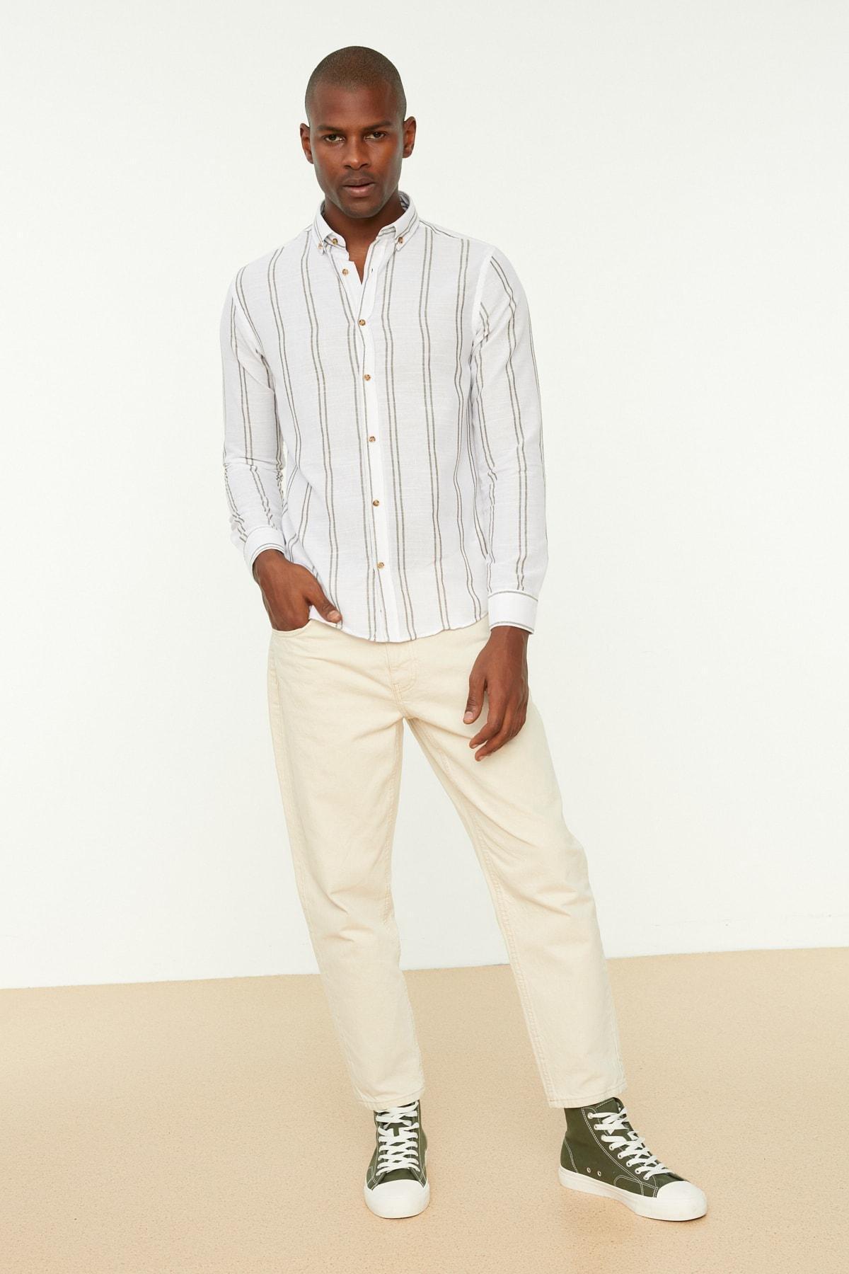 White Striped Slim Shirt, Green, large image number 6