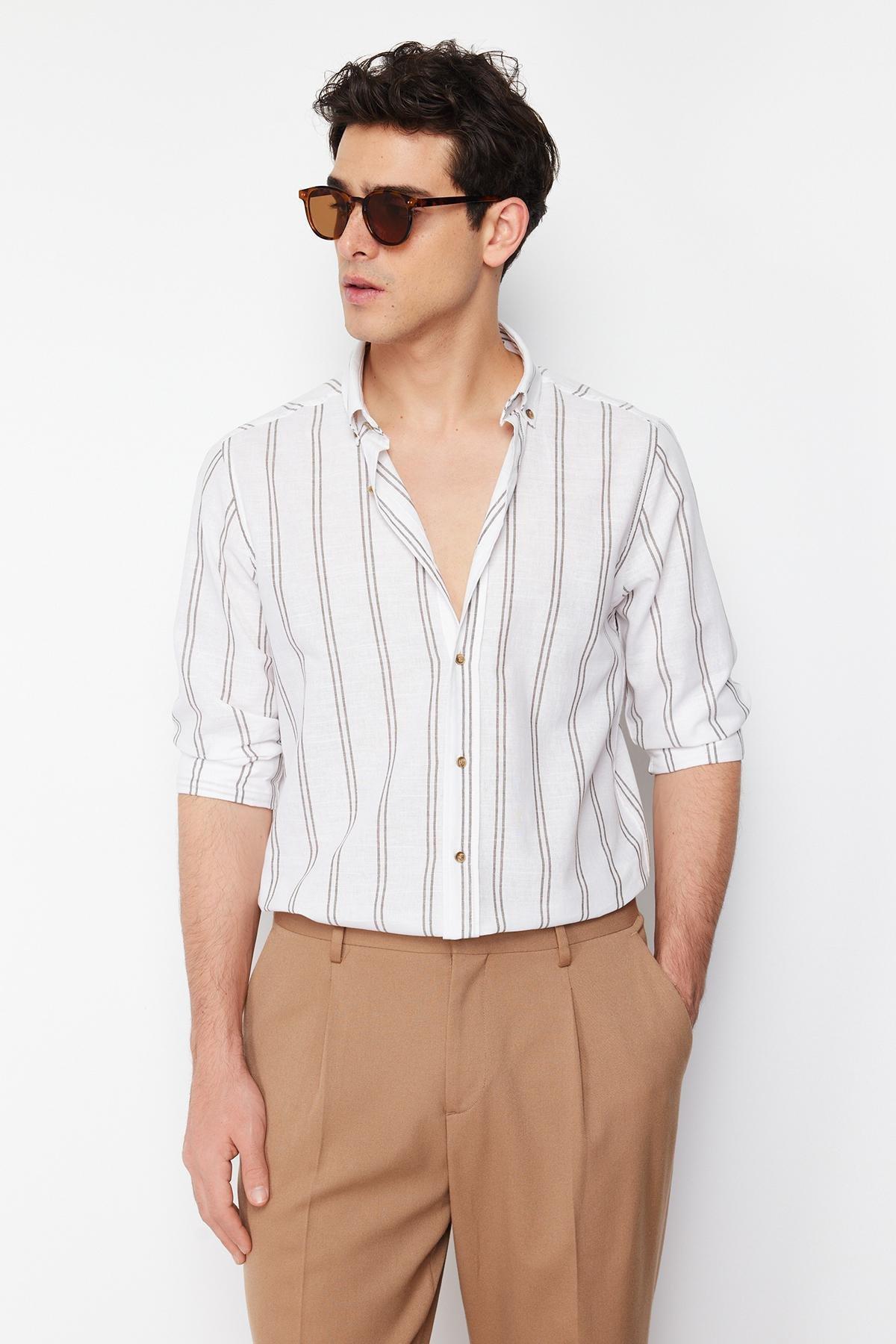 White Striped Slim Shirt, , large image number 7