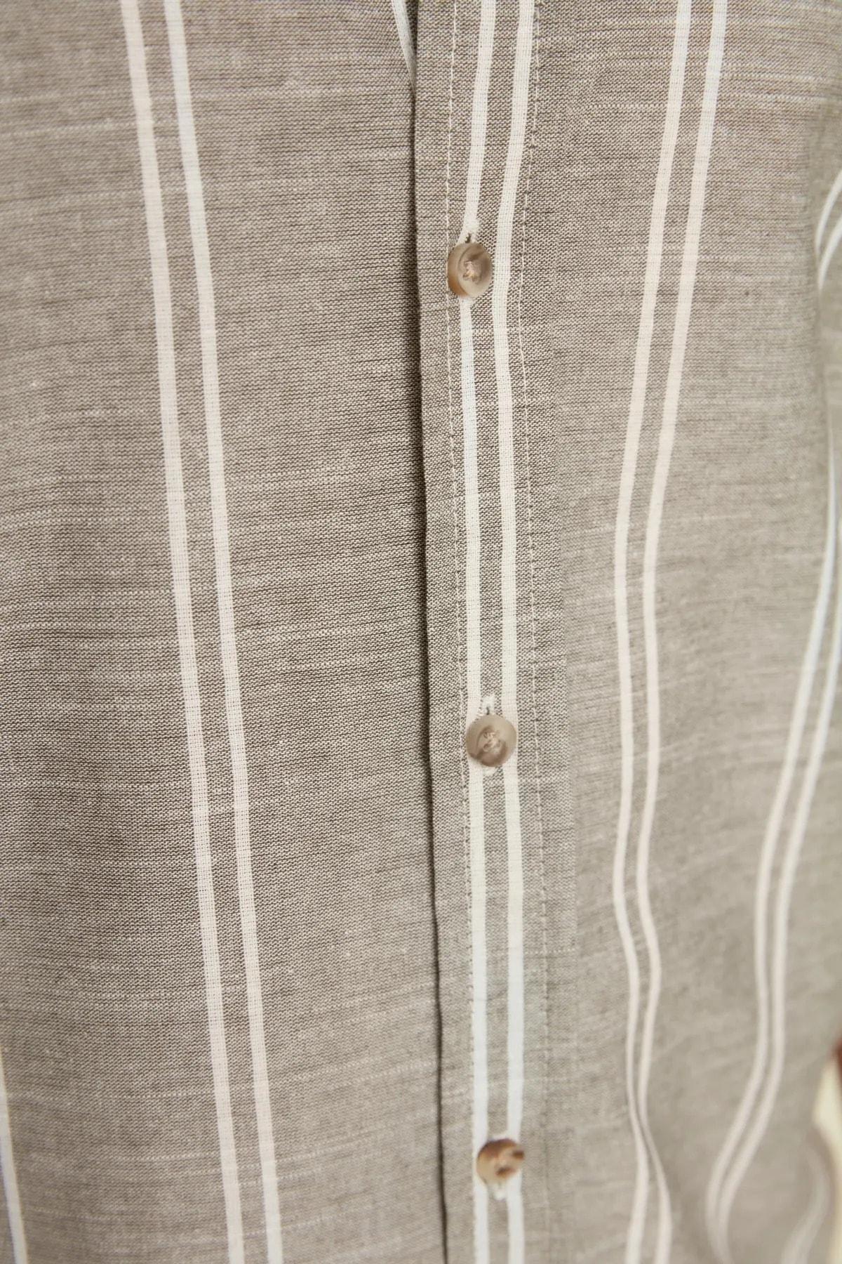 Khaki Slim Cotton Shirt, , large image number 4