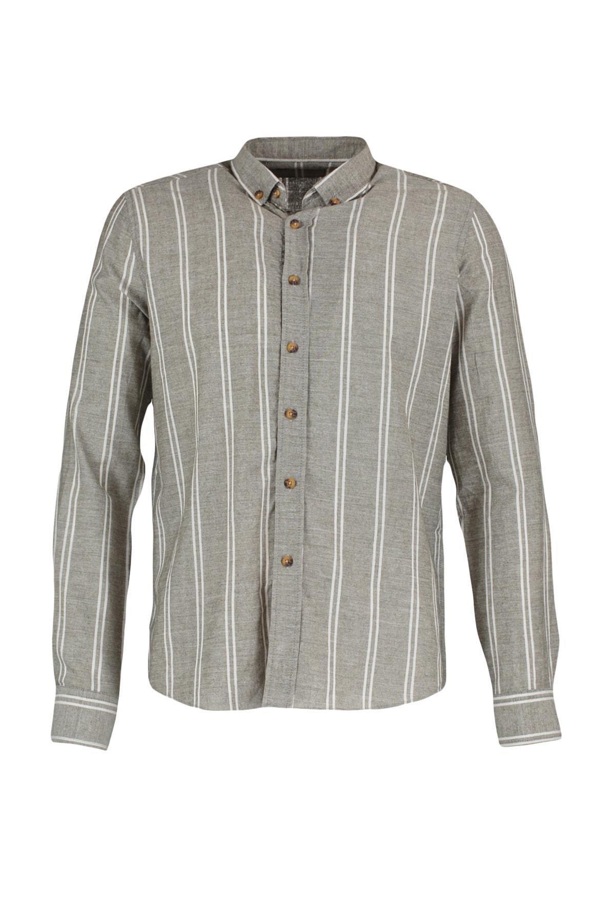 Khaki Slim Cotton Shirt, , large image number 5