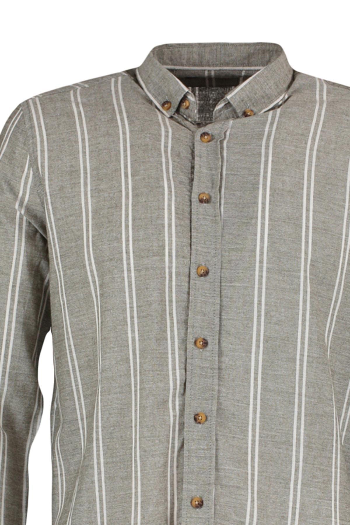 Khaki Slim Cotton Shirt, , large image number 6