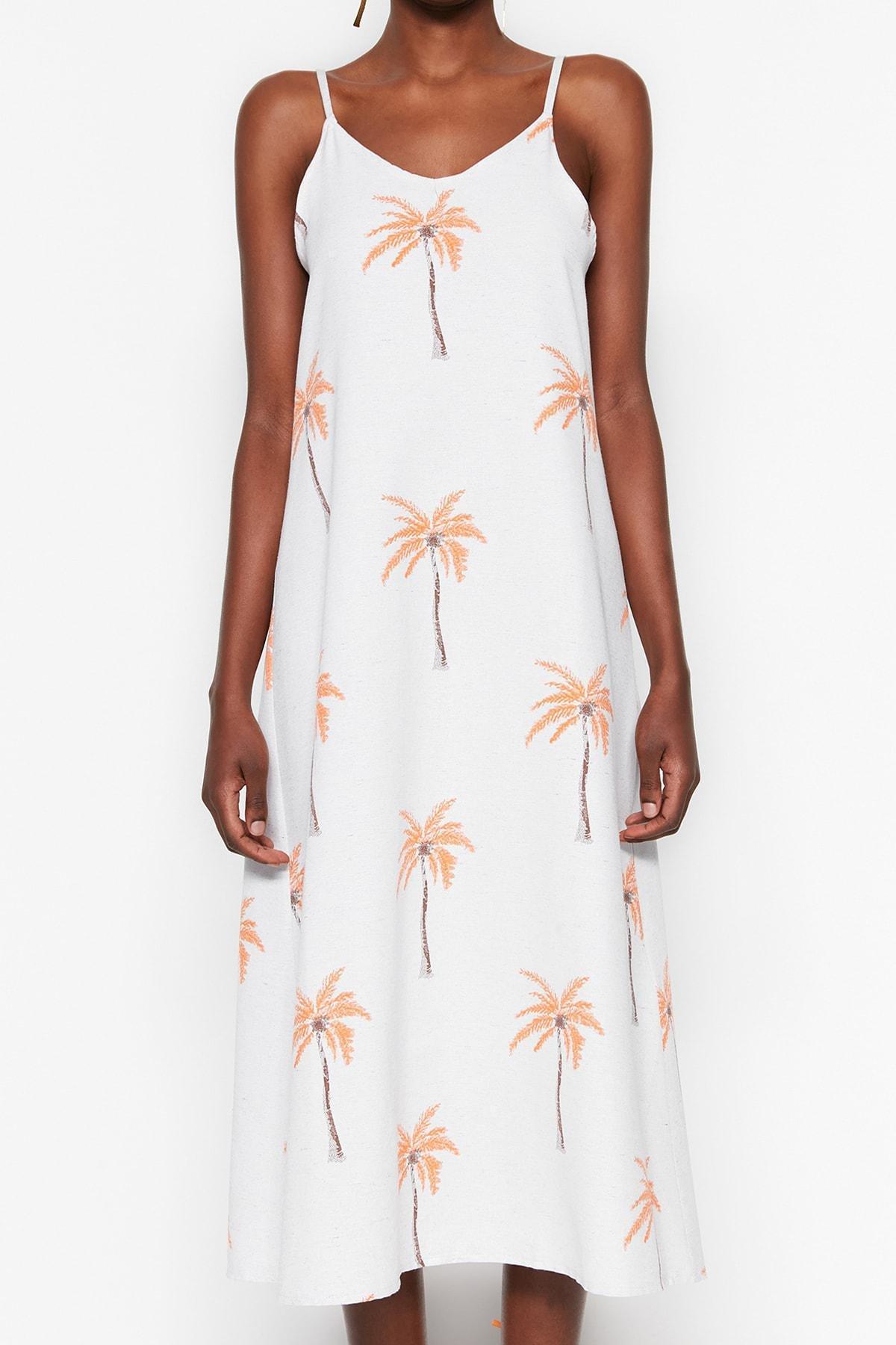 White Floral Square Collar Shift Dress, , large image number 0