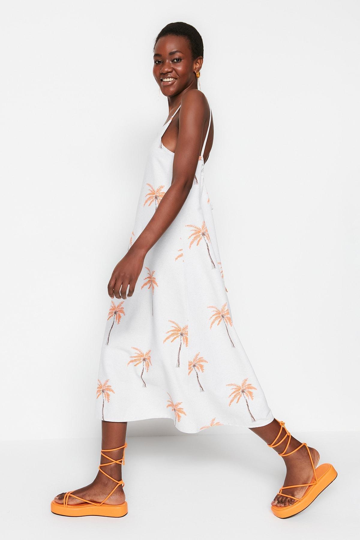 White Floral Square Collar Shift Dress, , large image number 2