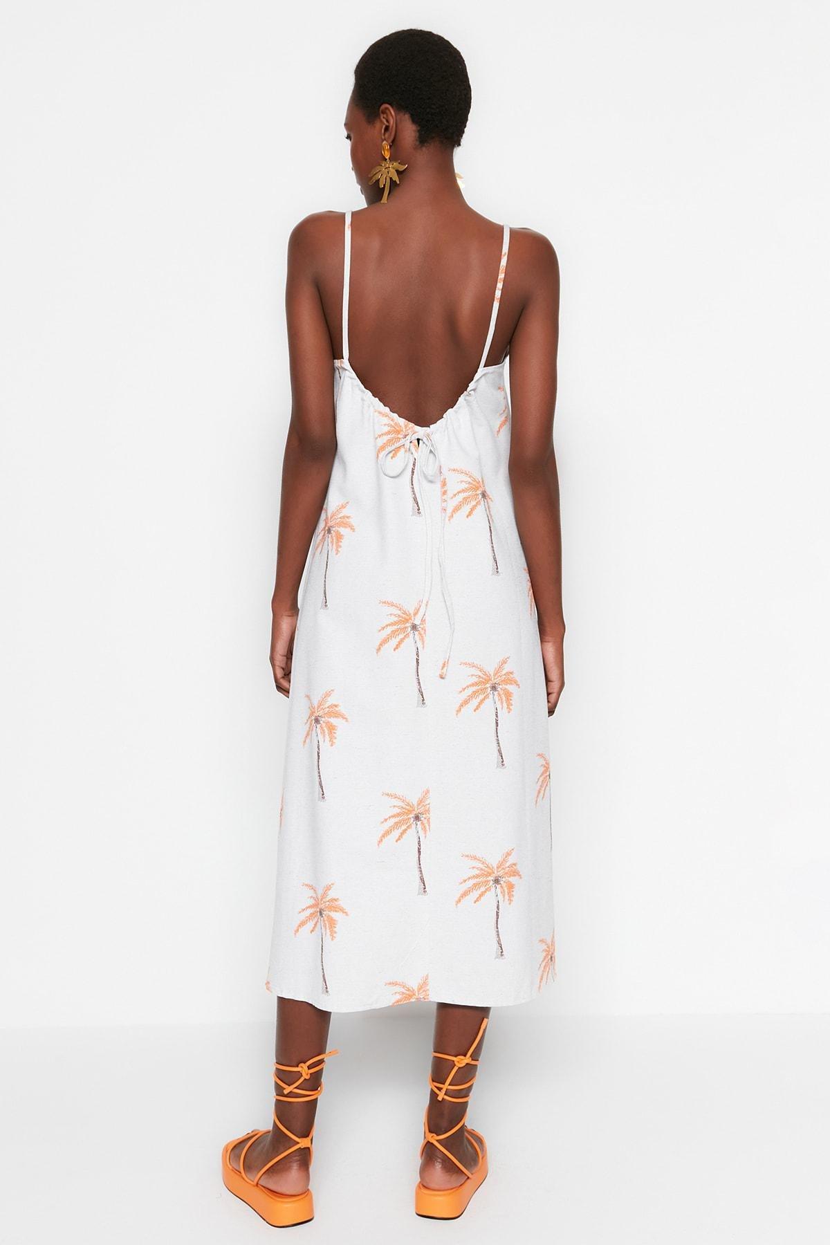 White Floral Square Collar Shift Dress, , large image number 4