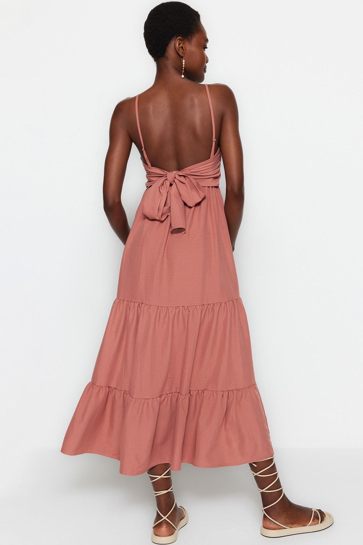 Pink Back Tie Detailed Woven Dress, , large image number 1
