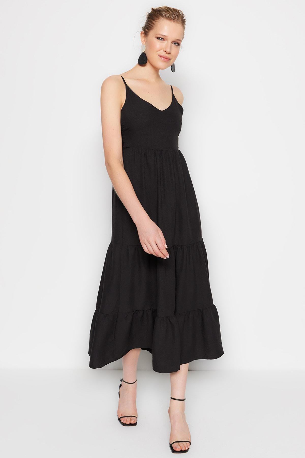Black V-Neck Skater Dress, , large image number 1