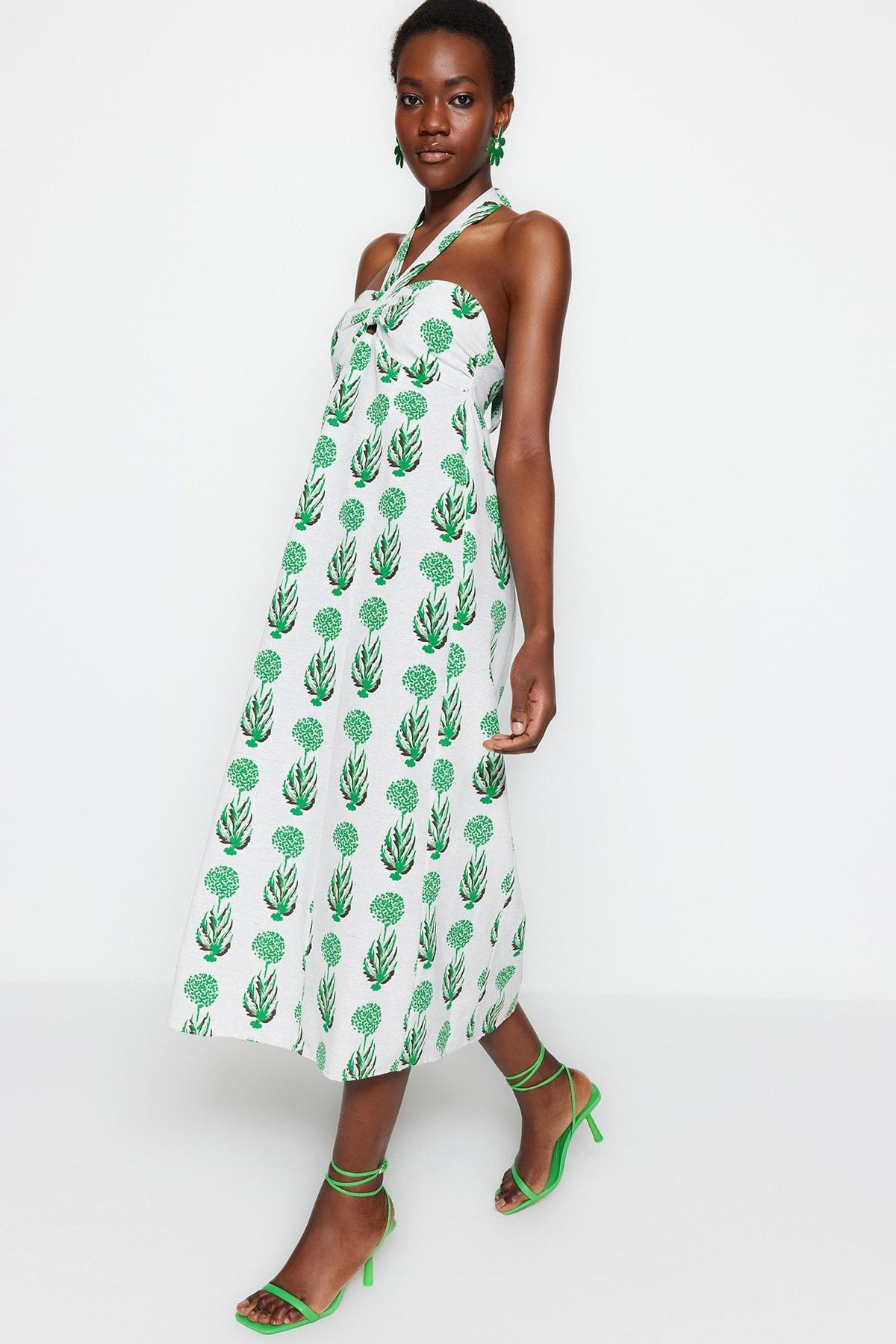 Green Floral Skater Dress, Green, large image number 2