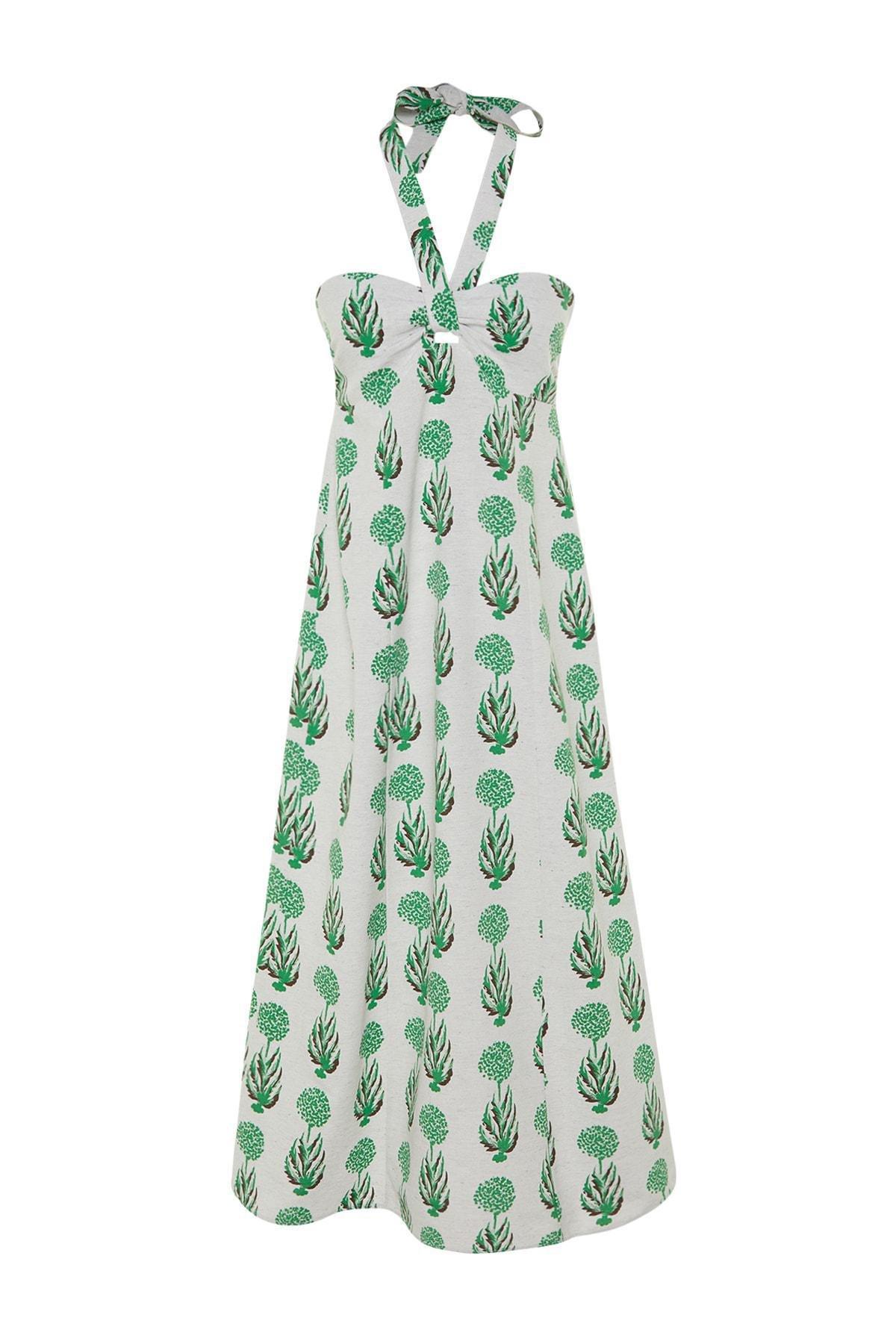 Green Floral Skater Dress, Green, large image number 5