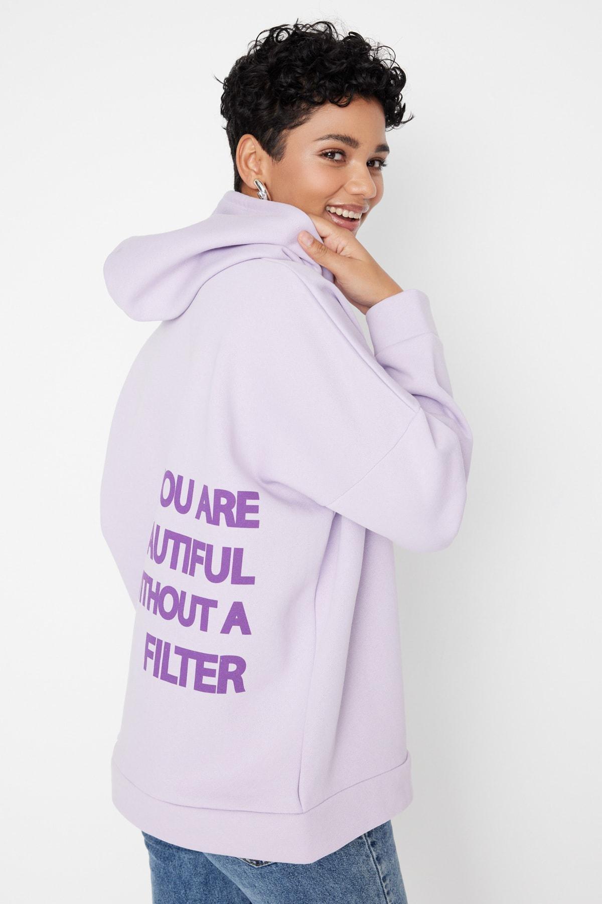 Purple Oversized Printed Knitted Sweatshirt, , medium