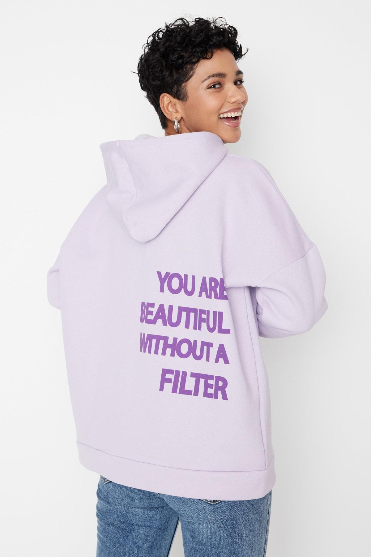 Purple Oversized Printed Knitted Sweatshirt, , large image number 1