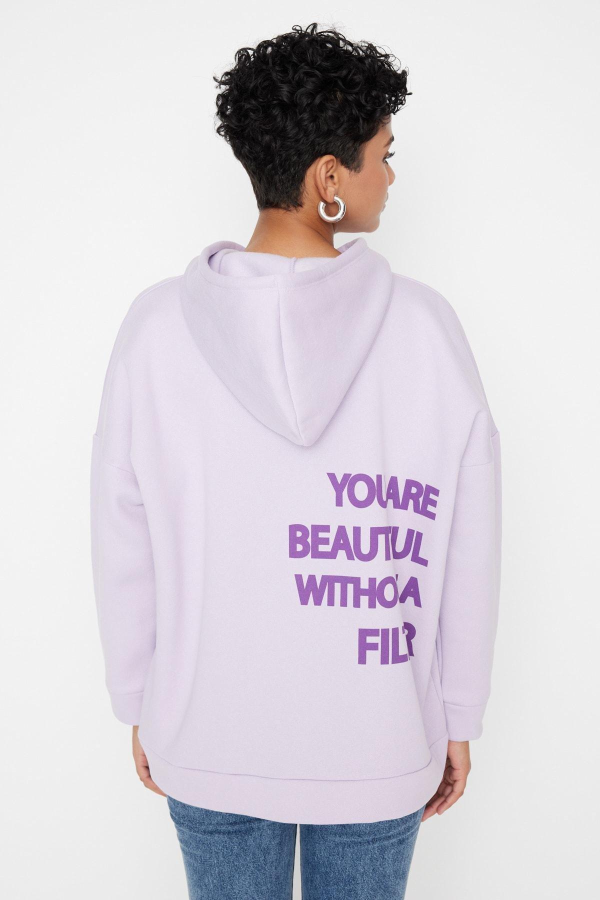 Purple Oversized Printed Knitted Sweatshirt, , large image number 2
