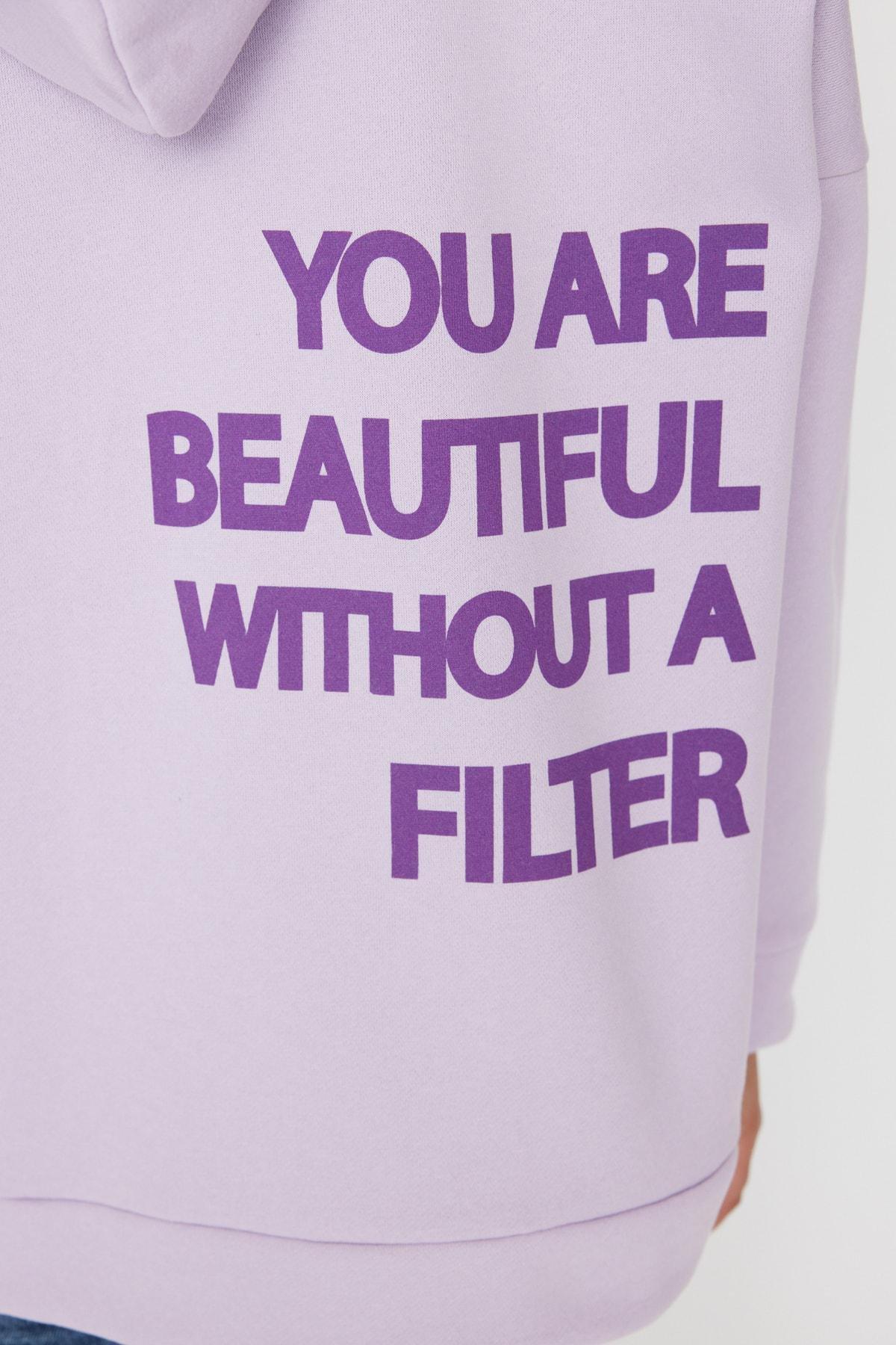 Purple Oversized Printed Knitted Sweatshirt, , large image number 3