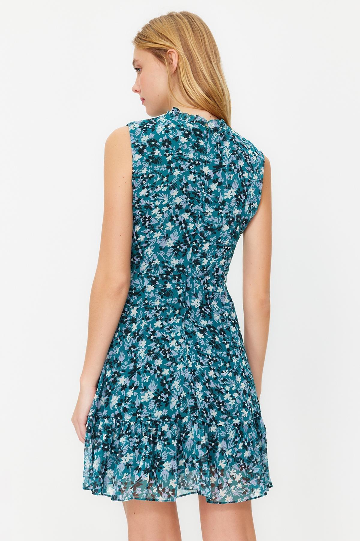 Green Mini Frilly Woven Dress, , large image number 3