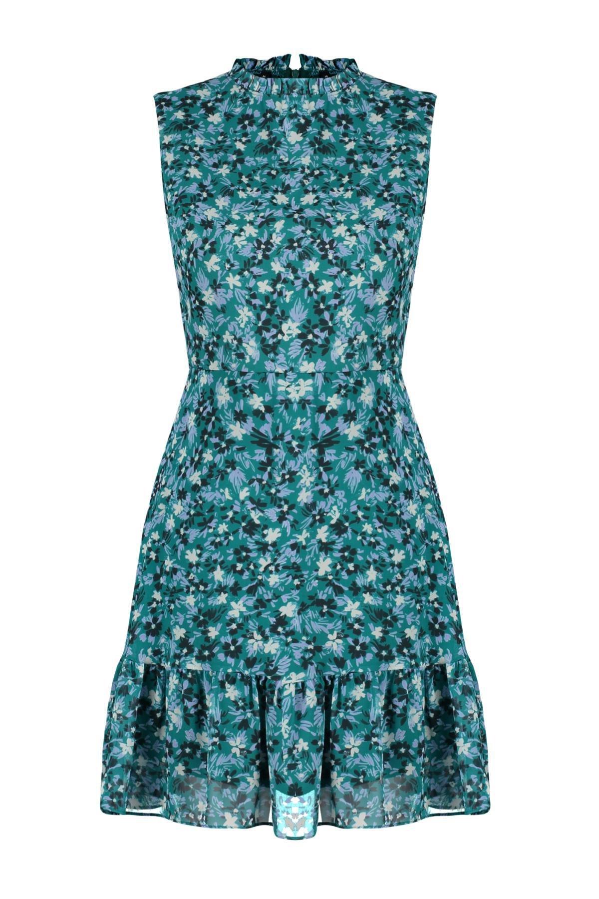 Green Mini Frilly Woven Dress, , large image number 5