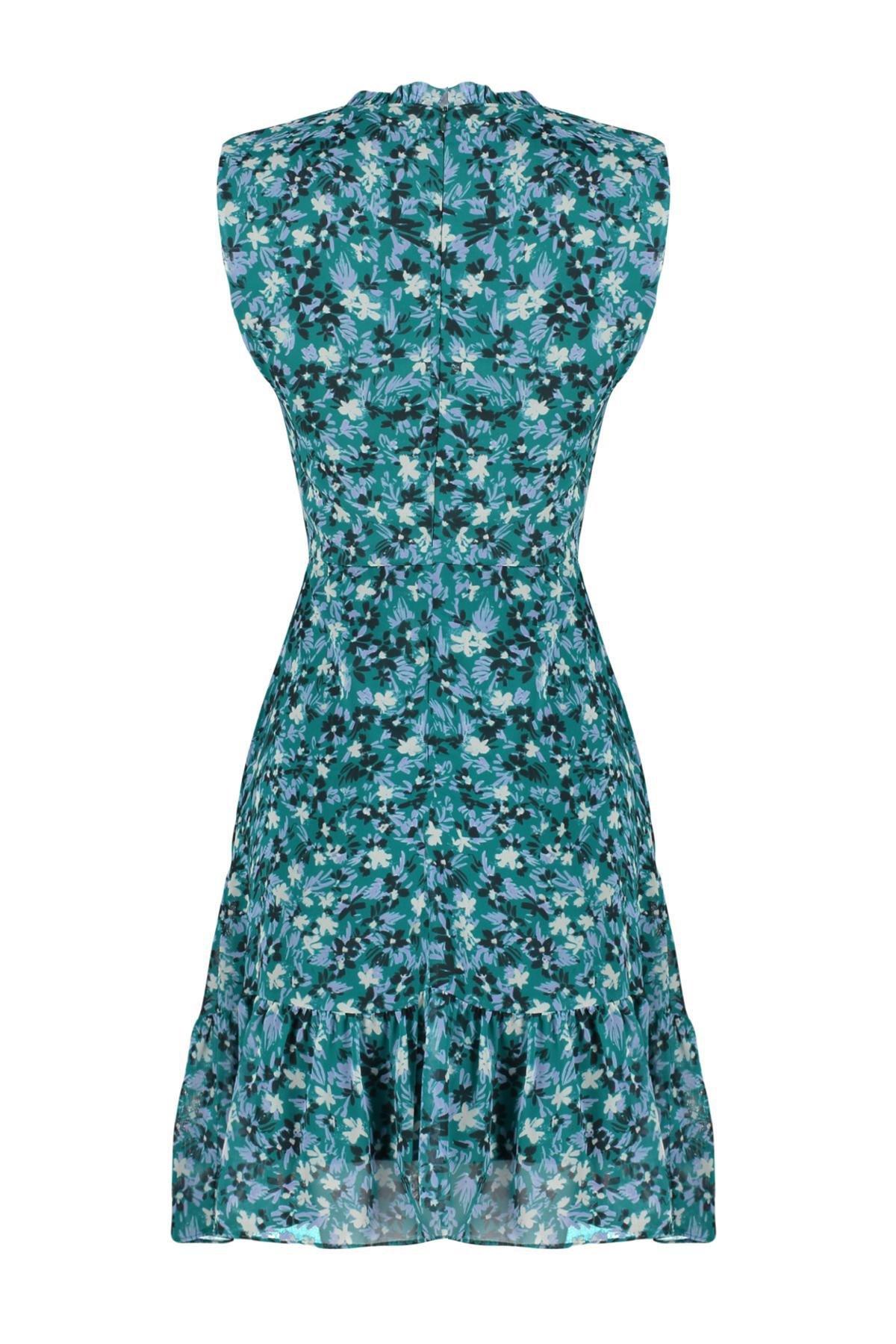 Green Mini Frilly Woven Dress, , large image number 6