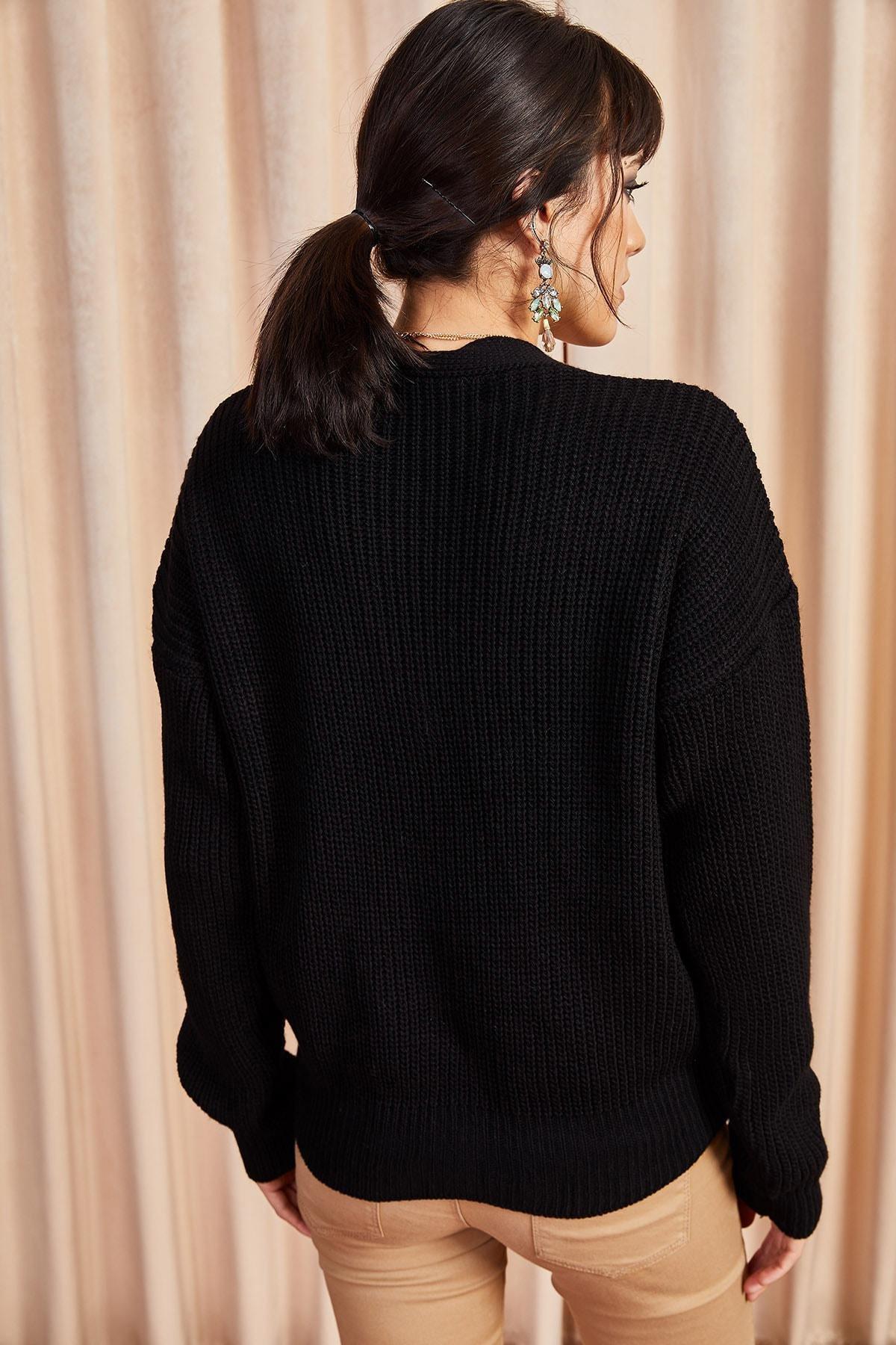 Black Buttoned Cardigan, BLACK, large image number 3