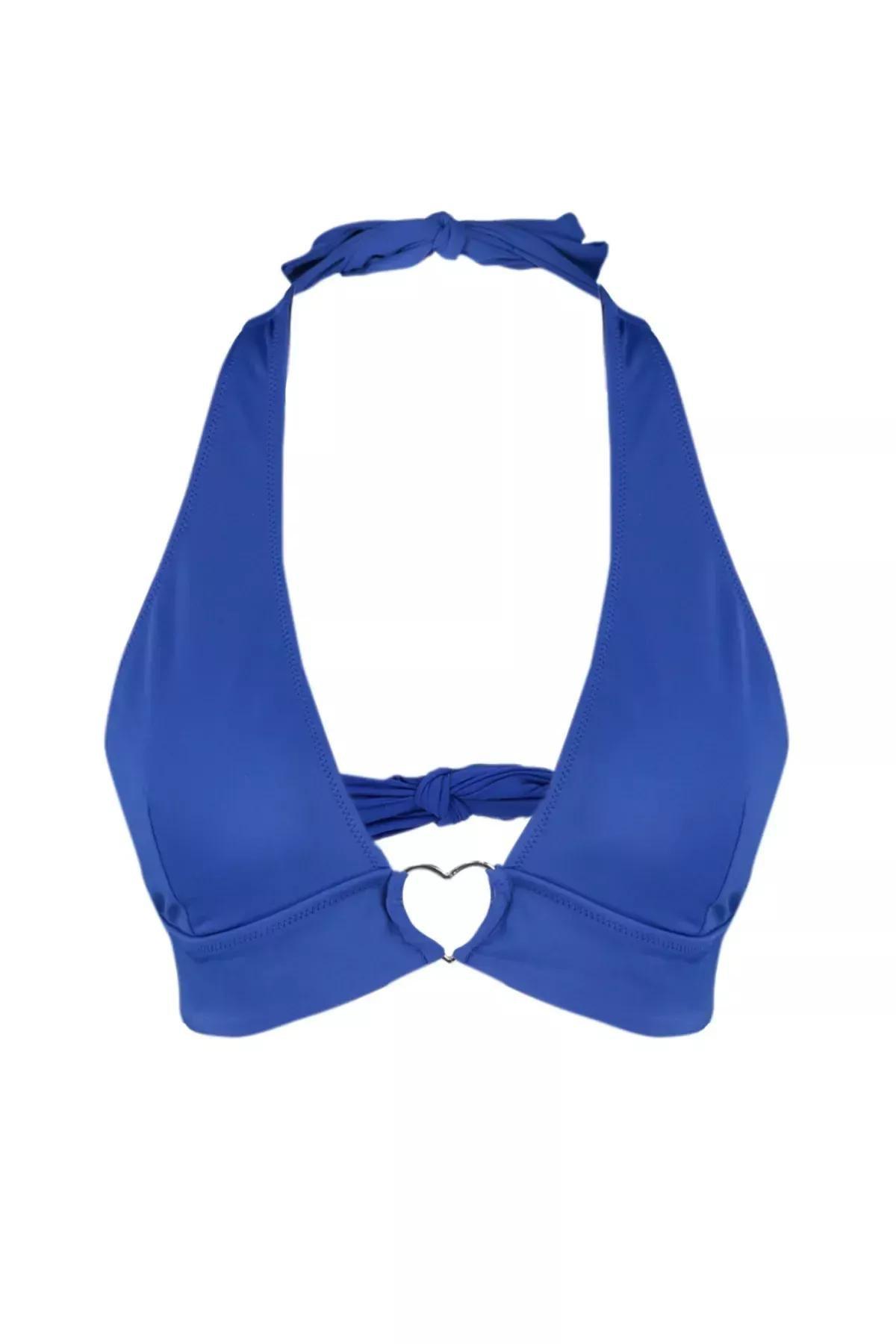Blue  Plain Triangle Strap Bikini Top, C101_4811, large image number 6