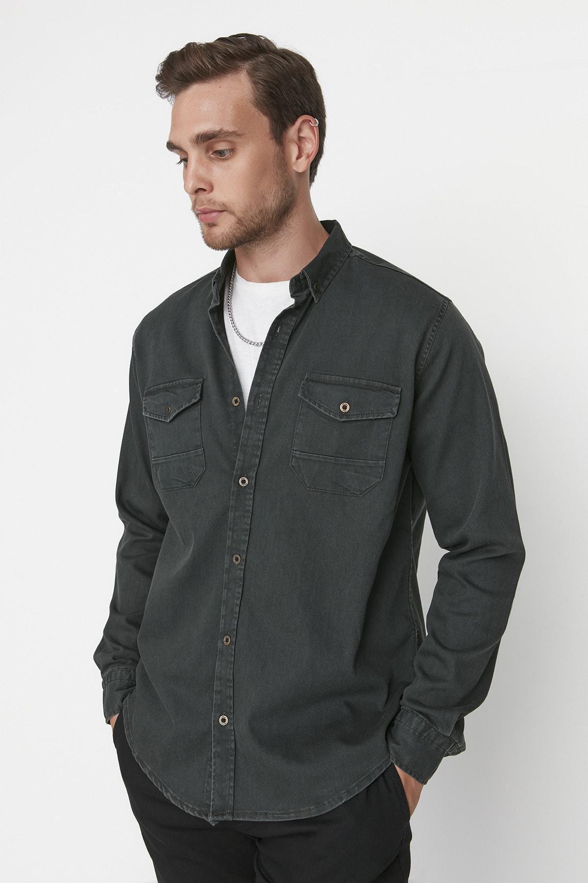 Khaki Denim Shirt, , large image number 1