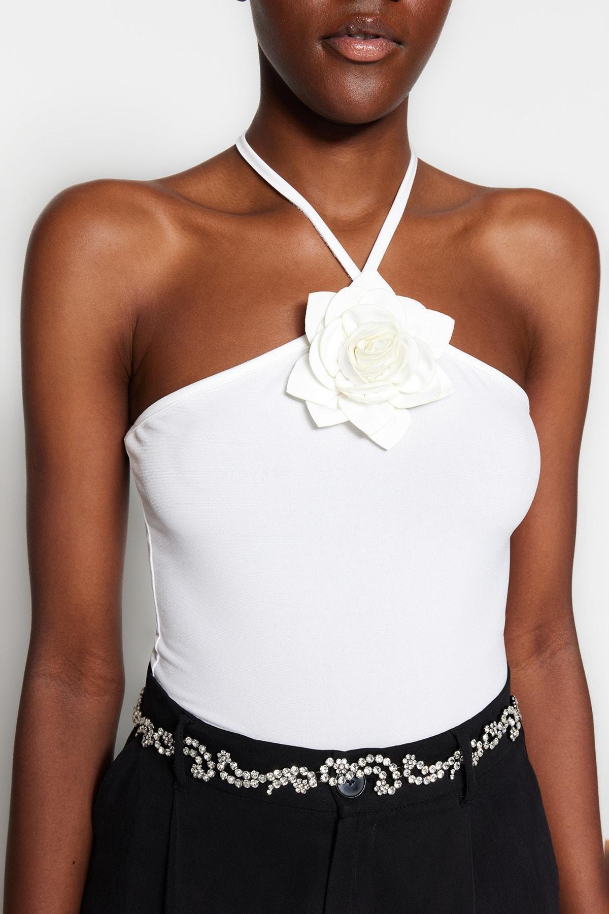 White Fitted Halterneck Bodysuit, , large image number 3