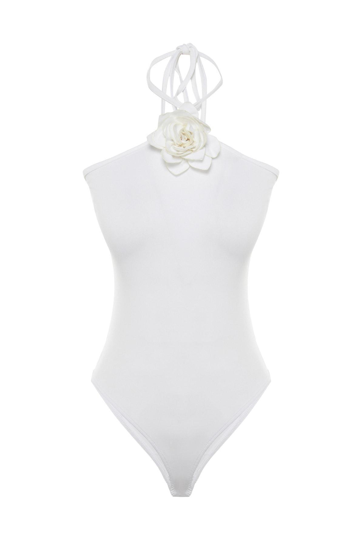 White Fitted Halterneck Bodysuit, , large image number 5