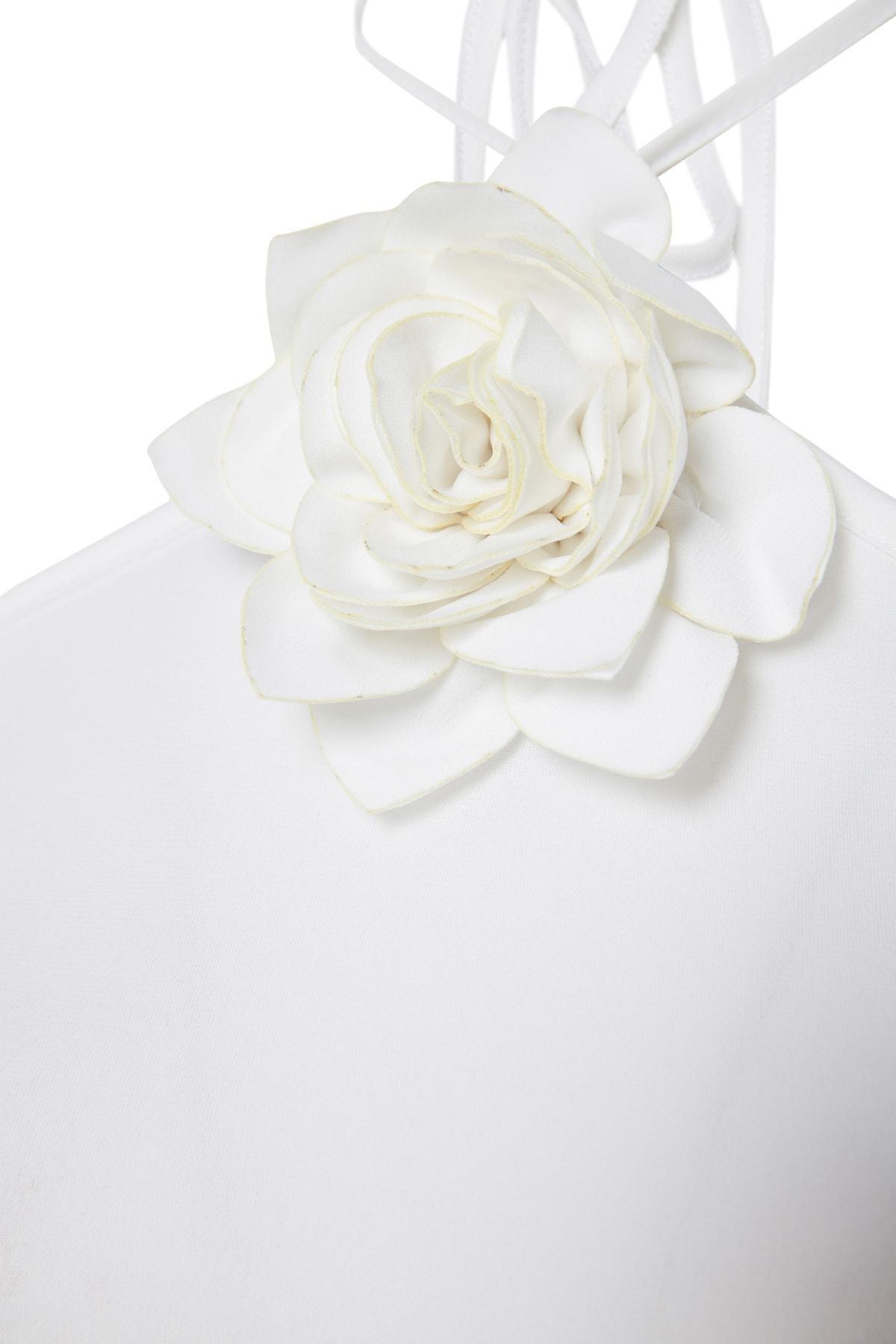 White Fitted Halterneck Bodysuit, , large image number 6
