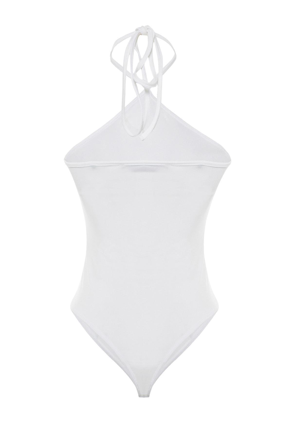 White Fitted Halterneck Bodysuit, , large image number 7