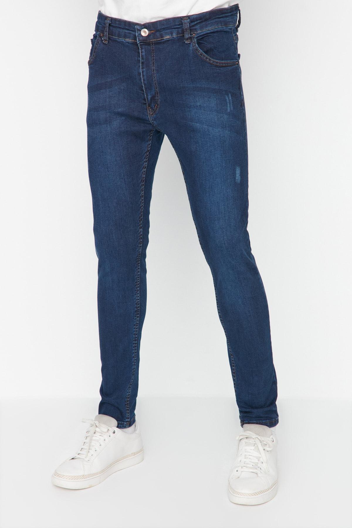 Trendyol - Navy Mid Waist Slim Jeans