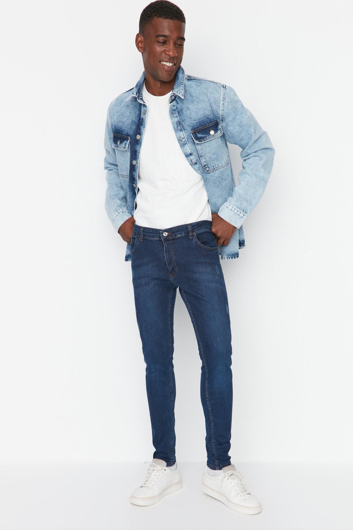 Navy Mid Waist Slim Jeans, Dark blue, large image number 1