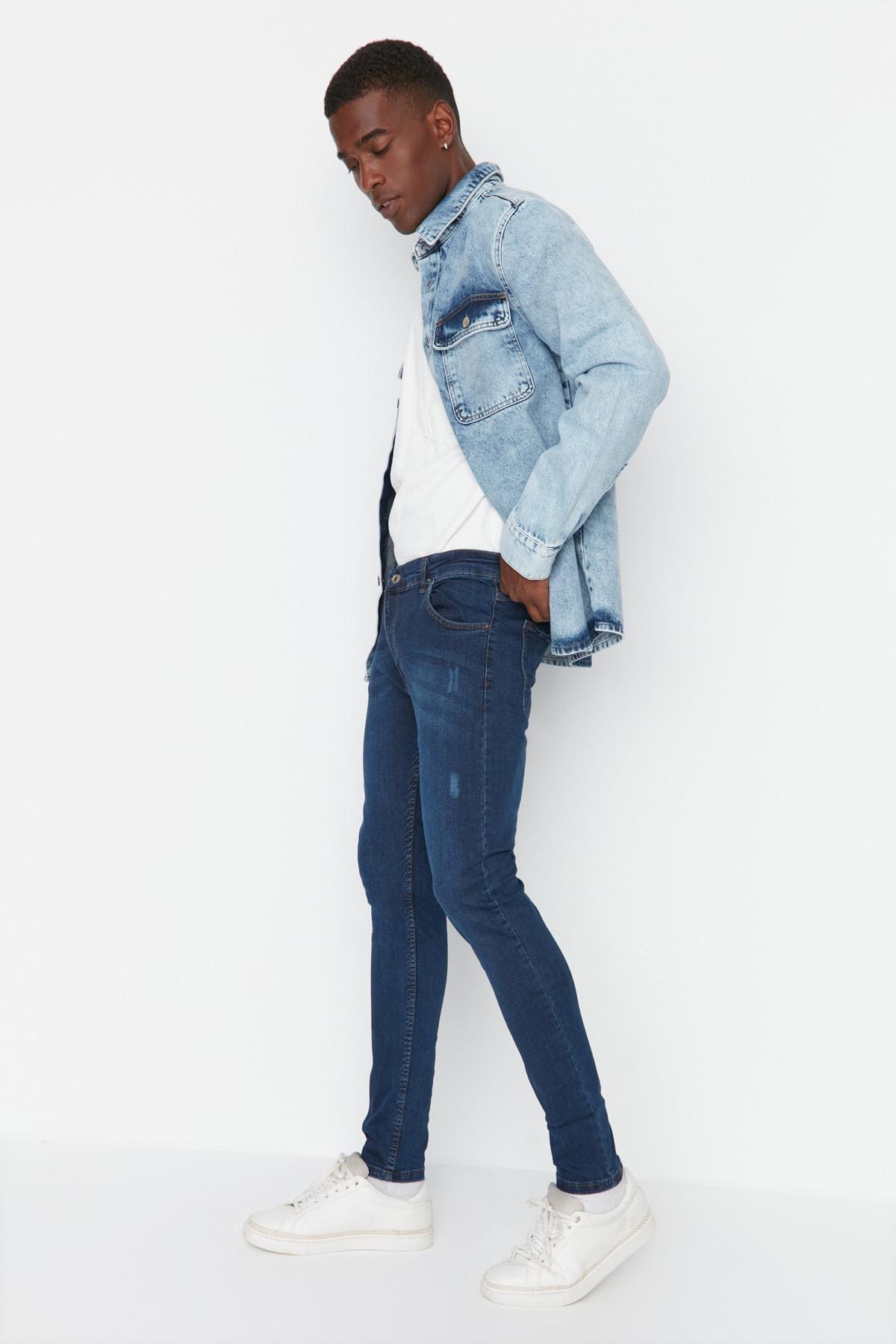 Trendyol - Navy Mid Waist Slim Jeans