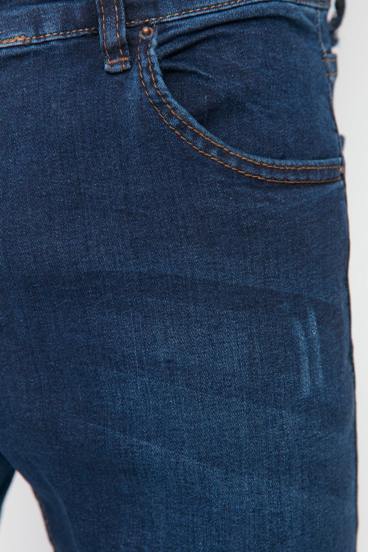 Navy Mid Waist Slim Jeans, Dark blue, large image number 4