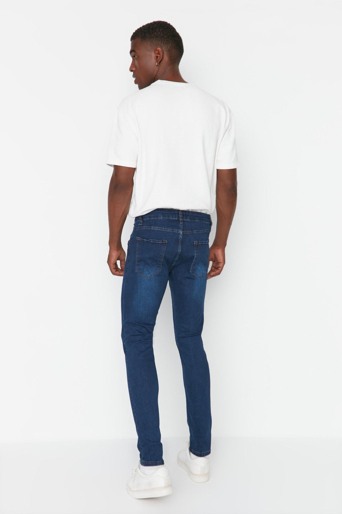Navy Mid Waist Slim Jeans, Dark blue, large image number 5