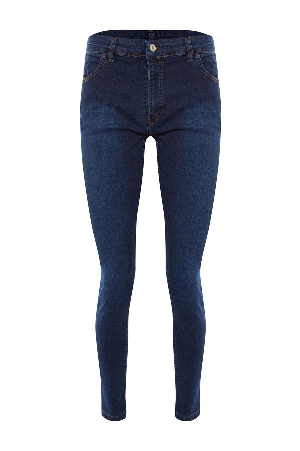 Trendyol - Navy Mid Waist Slim Jeans