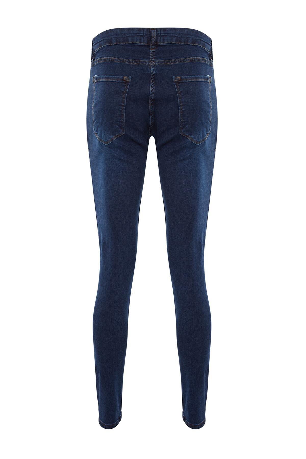 Navy Mid Waist Slim Jeans, Dark blue, large image number 8