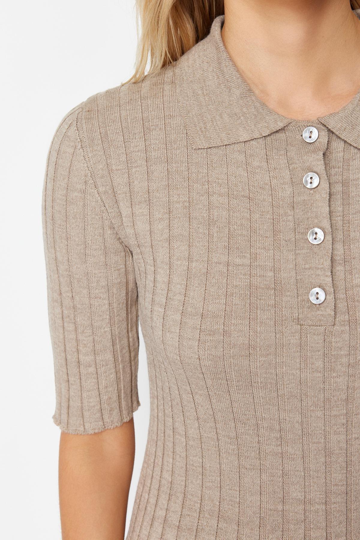 Mink Basic Polo Neck Knitted Sweater, , large image number 4