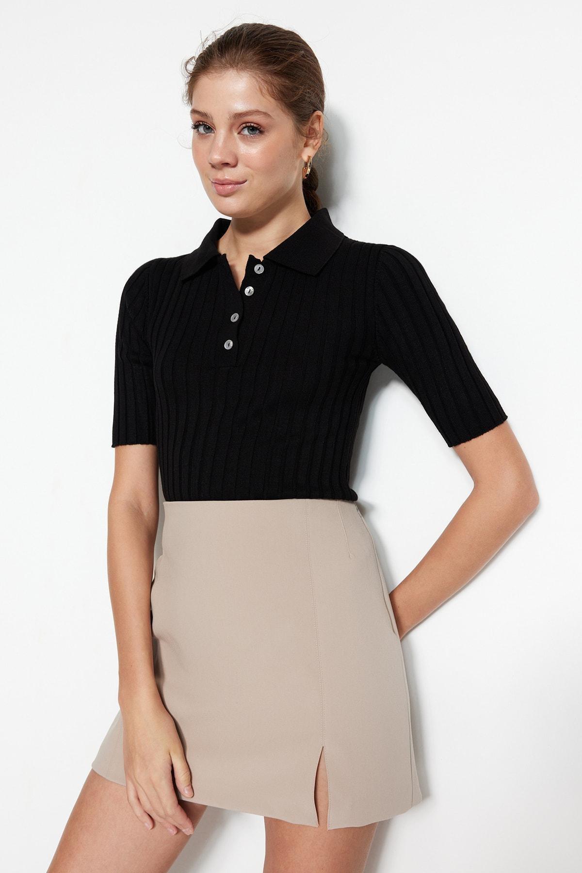 Black Slim Polo Neck Sweater, , large image number 4