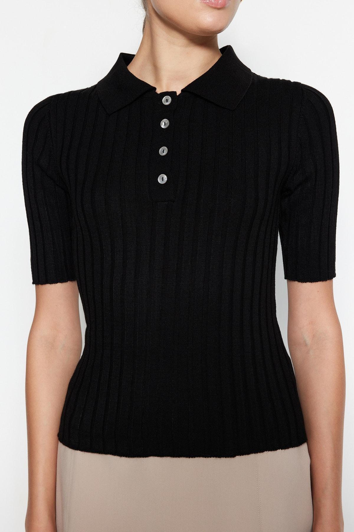 Black Slim Polo Neck Sweater, , large image number 7